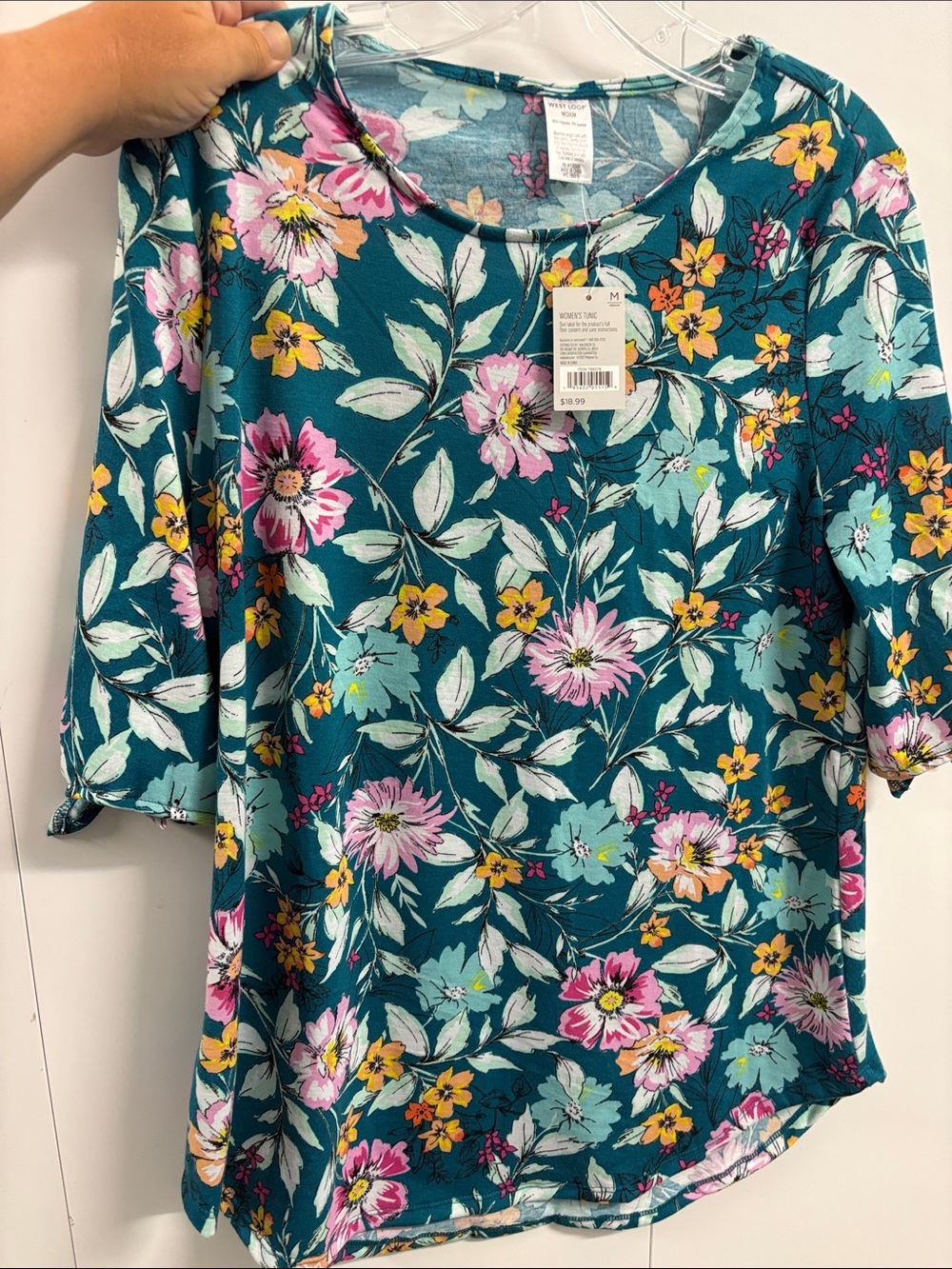 west loop Teal Floral Tie-Sleeve Tunic